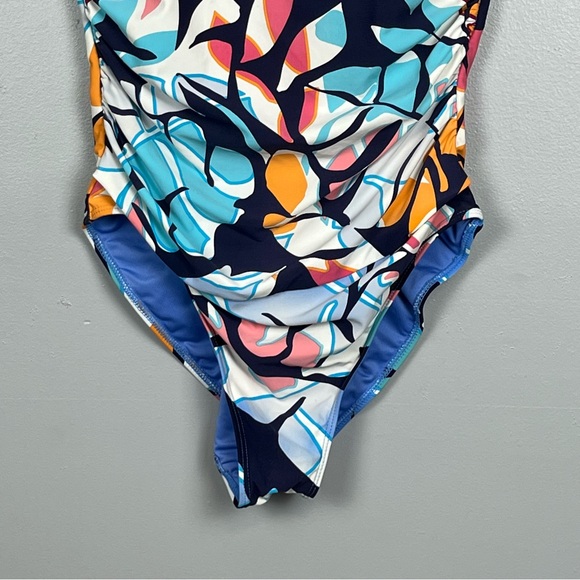 Nautica multi color tropical print crossback 1 pc. modest swimsuit, large. - Picture 4 of 13